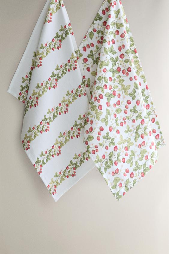 LOT TORCHONS CUISINE FLEURS (LOT DE 2) - Blanc / Rouge de Zara - Image 0