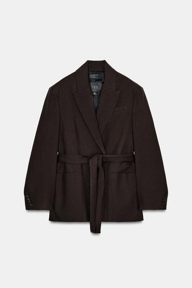 Zara 100% WOOL BELTED BLAZER ZW COLLECTION LIMITED EDITION - Khaki