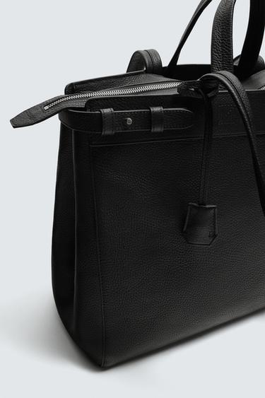 LEATHER TOTE BAG - Black by Zara - Image 4