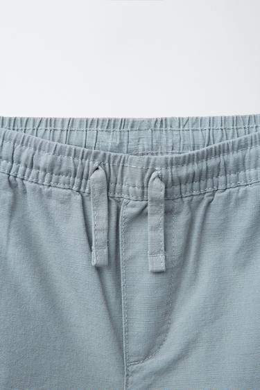 LABEL COTTON WIDE-LEG BERMUDA SHORTS - Light blue by Zara - Image 2