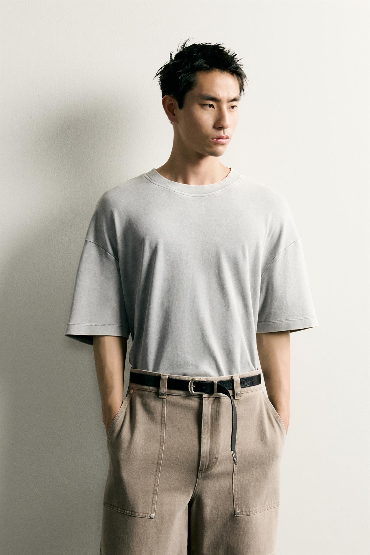 BASIC WASHED RELAXED FIT T-SHIRT — Greyish