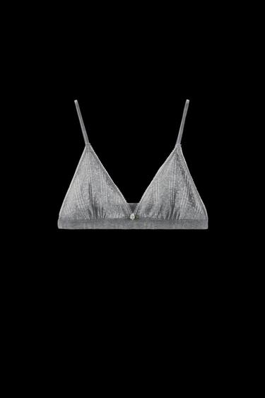 POINTELLE FLOWER BRALETTE - Grey marl by Zara - Image 0