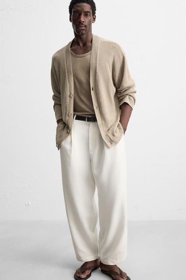 Zara PLEATED RELAXED FIT PANTS - Ecru