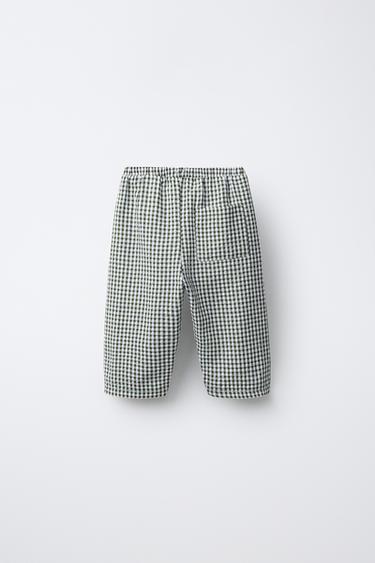 BAGGY GINGHAM TROUSERS - Green / Ecru by Zara - Image 1