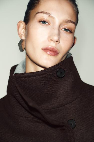 CROPPED WOOL COAT WITH HIGH NECK - Brown by Zara