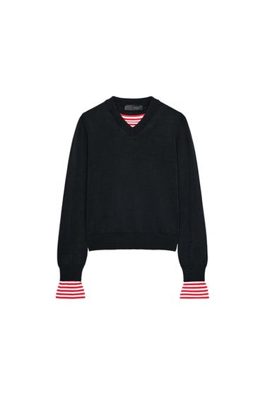 Zara KOMBINOVANI PRUGASTI PLETENI DŽEMPER – mornarsko plava