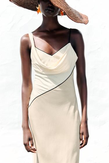 CONTRAST MIDI DRESS - Ecru / Beige by Zara - Image 1