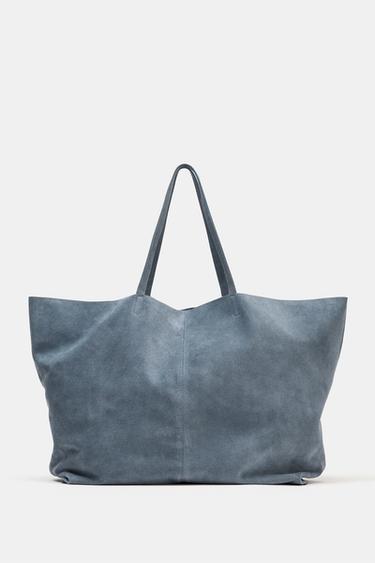 BOLSO PIEL SERRAJE MAXI SHOPPER - Azul de Zara