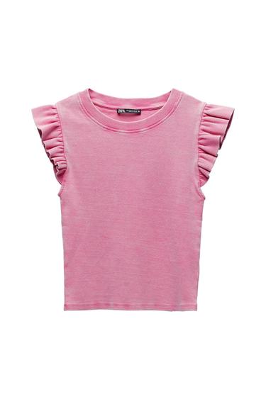 FADED-EFFECT T-SHIRT WITH RUFFLES