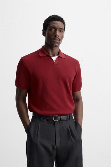 STRICK-POLOSHIRT MIT STRUKTURMUSTER - Rot von Zara