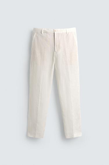 PANTALÓN TRAJE 100% LINO - Blanco roto de Zara