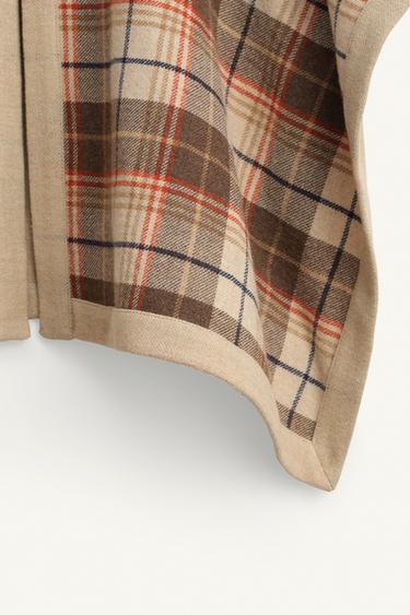 LIMITED EDITION CHECK PONCHO CAPE WITH WOOL - Beige-brown by Zara - Image 6