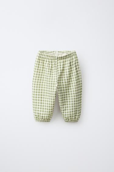 PANTALÓN BAGGY ESTAMPADO CUADROS - Verde claro de Zara