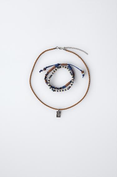 Zara BRAIDED NECKLACE AND TWO BRACELETS SET - Brown