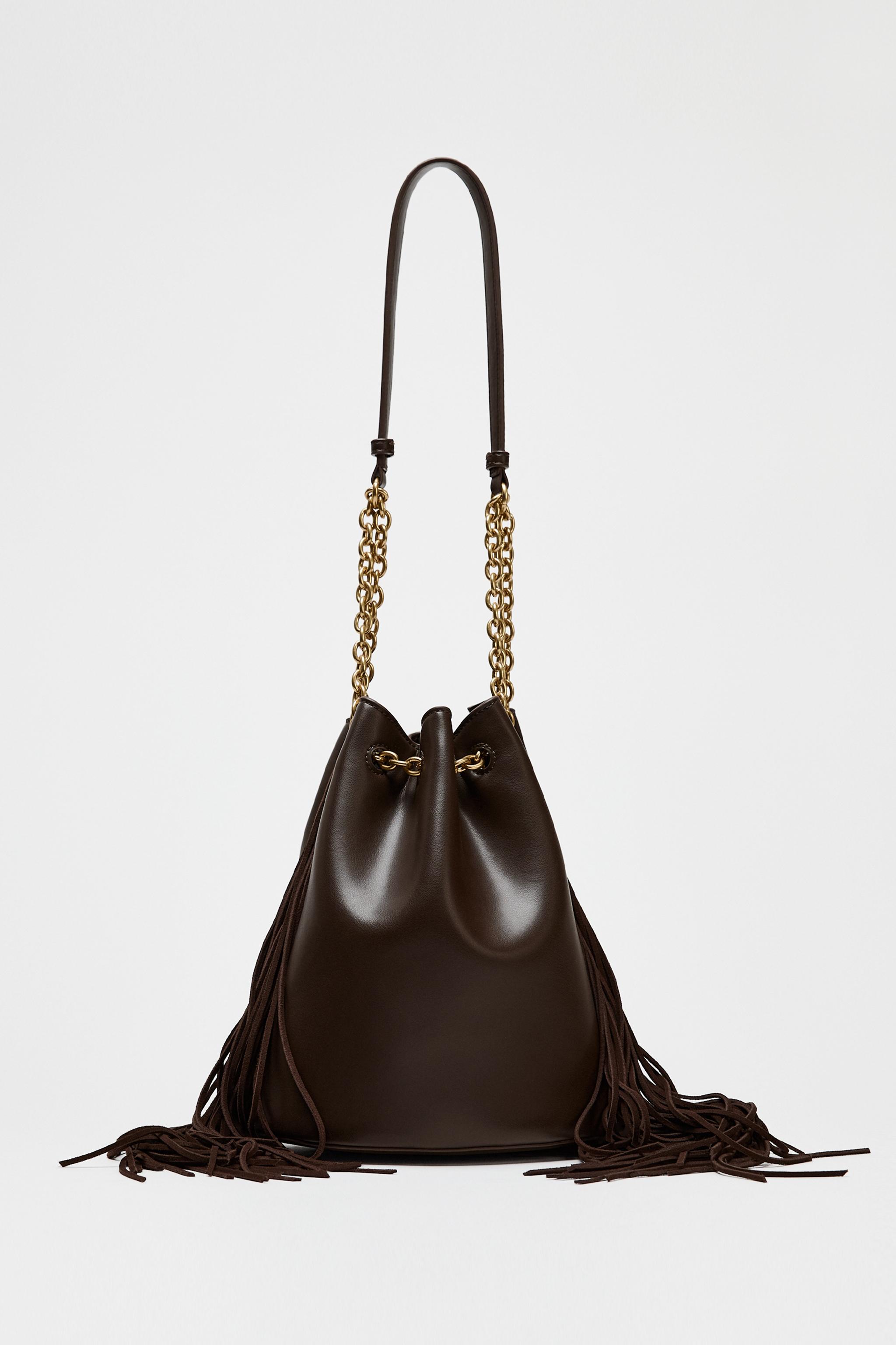 Zara top fringed bucket bag