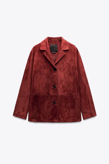 ZW COLLECTION LIMITED EDITION 100% SUEDE LEATHER BLAZER - Dark burgundy by Zara - Image 4