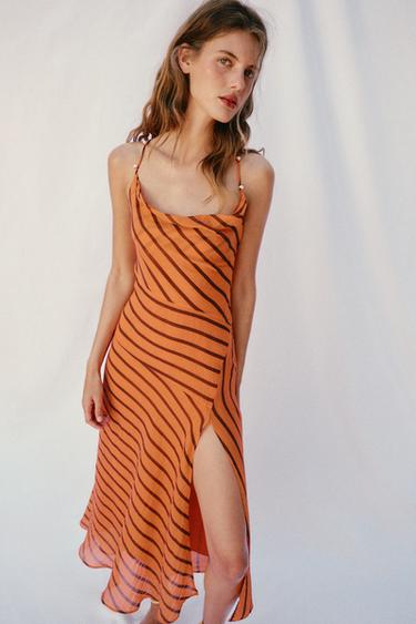 STRIPED STRAPPY MIDI DRESS - Printed by Zara