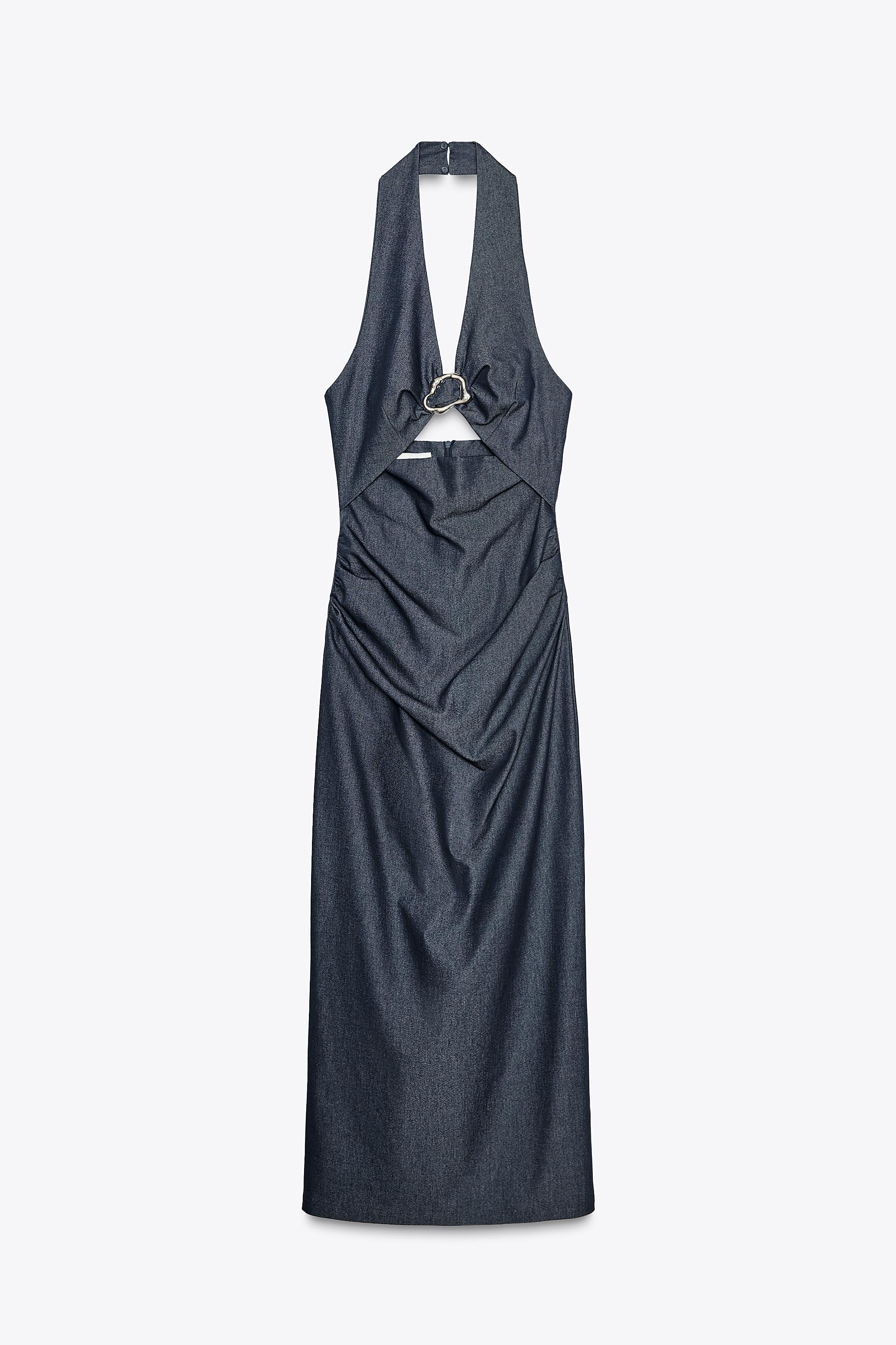 ZARA ホルターネックカットアウトミディドレス 3564/094 HALTER CUT OUT MIDI DRESS - Indigo | ZARA United States