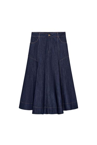FALDA MIDI EVASÉ - Azul de Zara