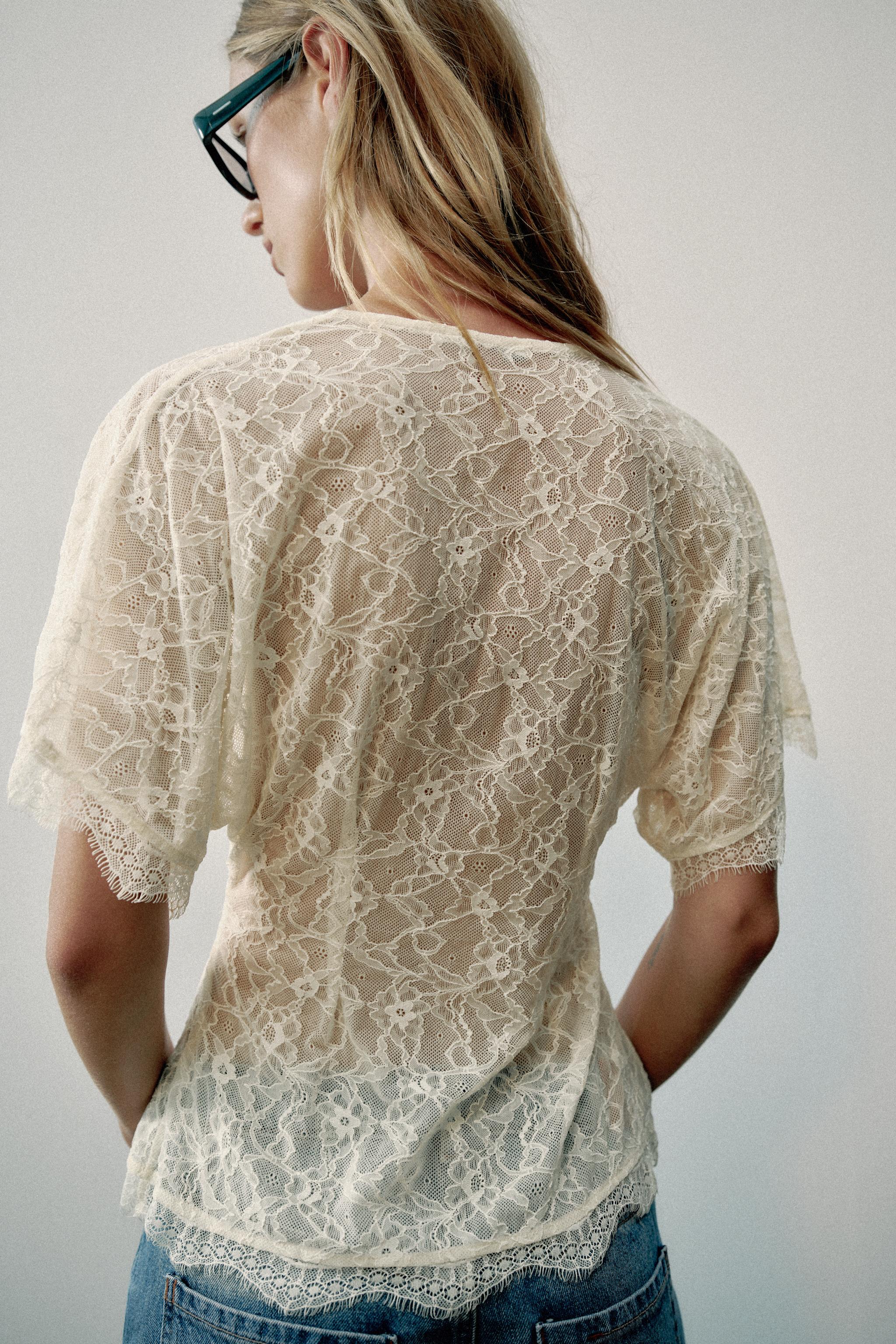 Женские топы Zara LACE BUTTON TOP — фото 6