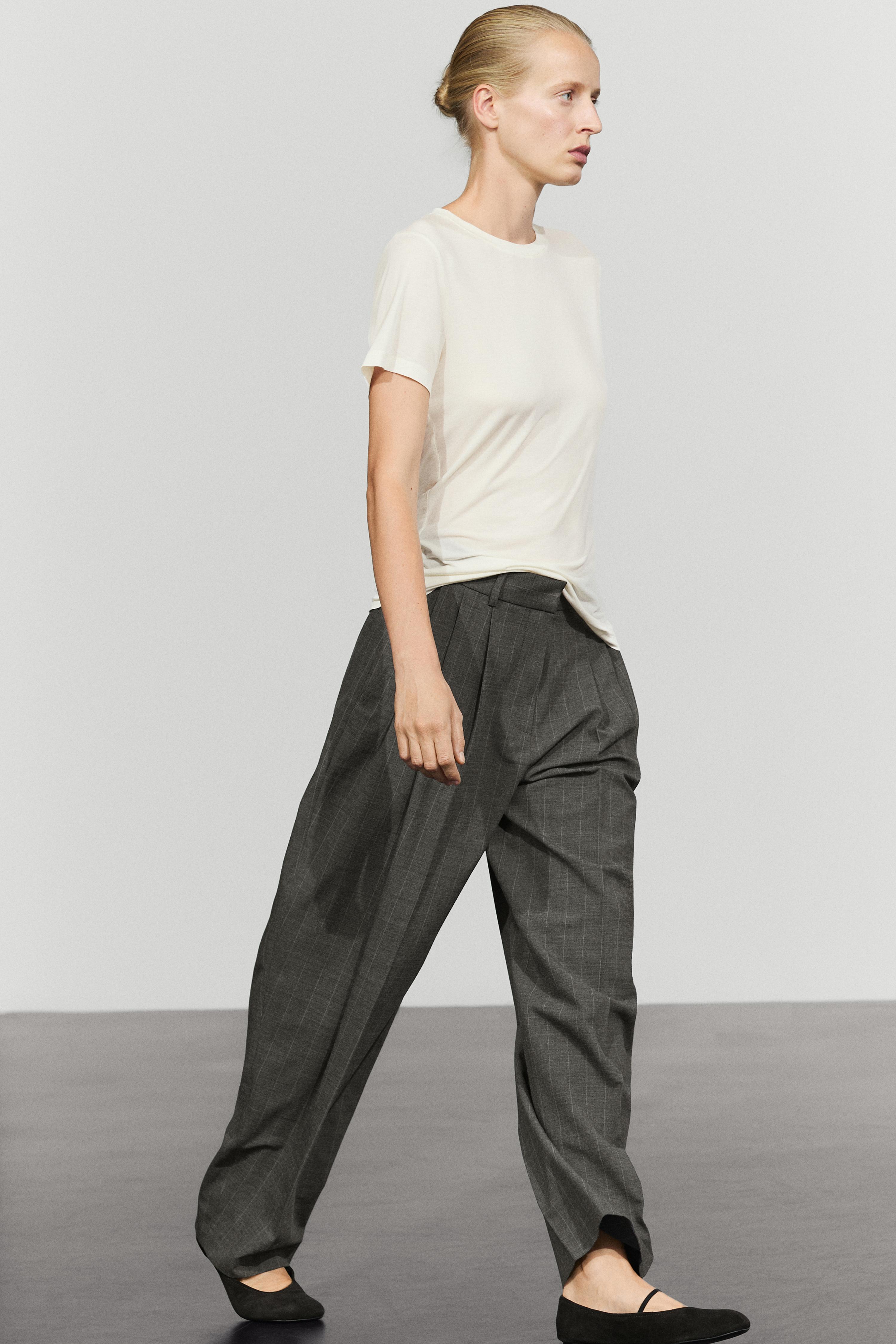Pinstripe carrot fit pants