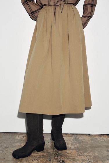 JUPE MIDI CAPE ZW COLLECTION - Marron clair de Zara - Image 1