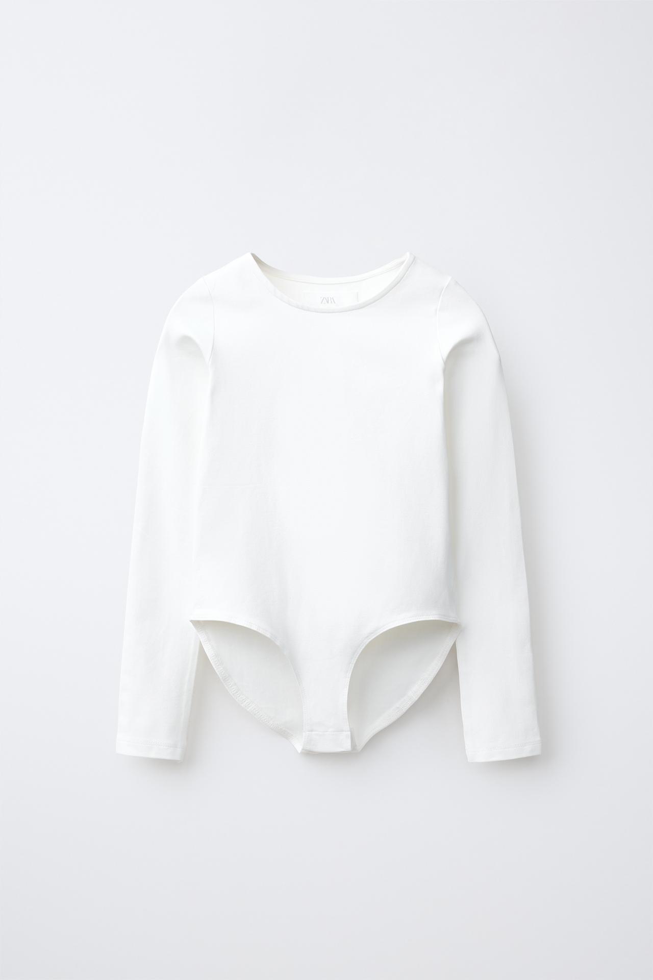 LONG SLEEVE SOLID BODYSUIT — White