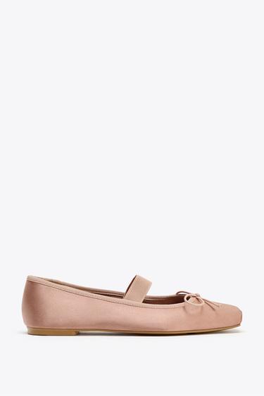 АТЛАСНЫЕ БАЛЕТКИ С БАНТИКОМ — Розовый от Zara