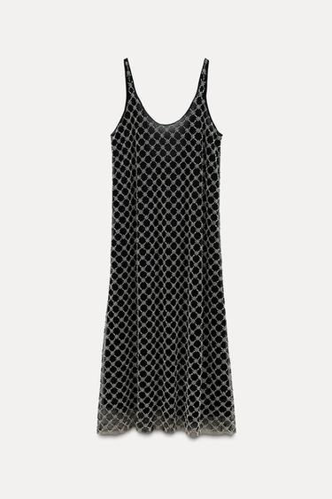 VESTIDO MIDI ABALORIOS JOYA - Negro de Zara