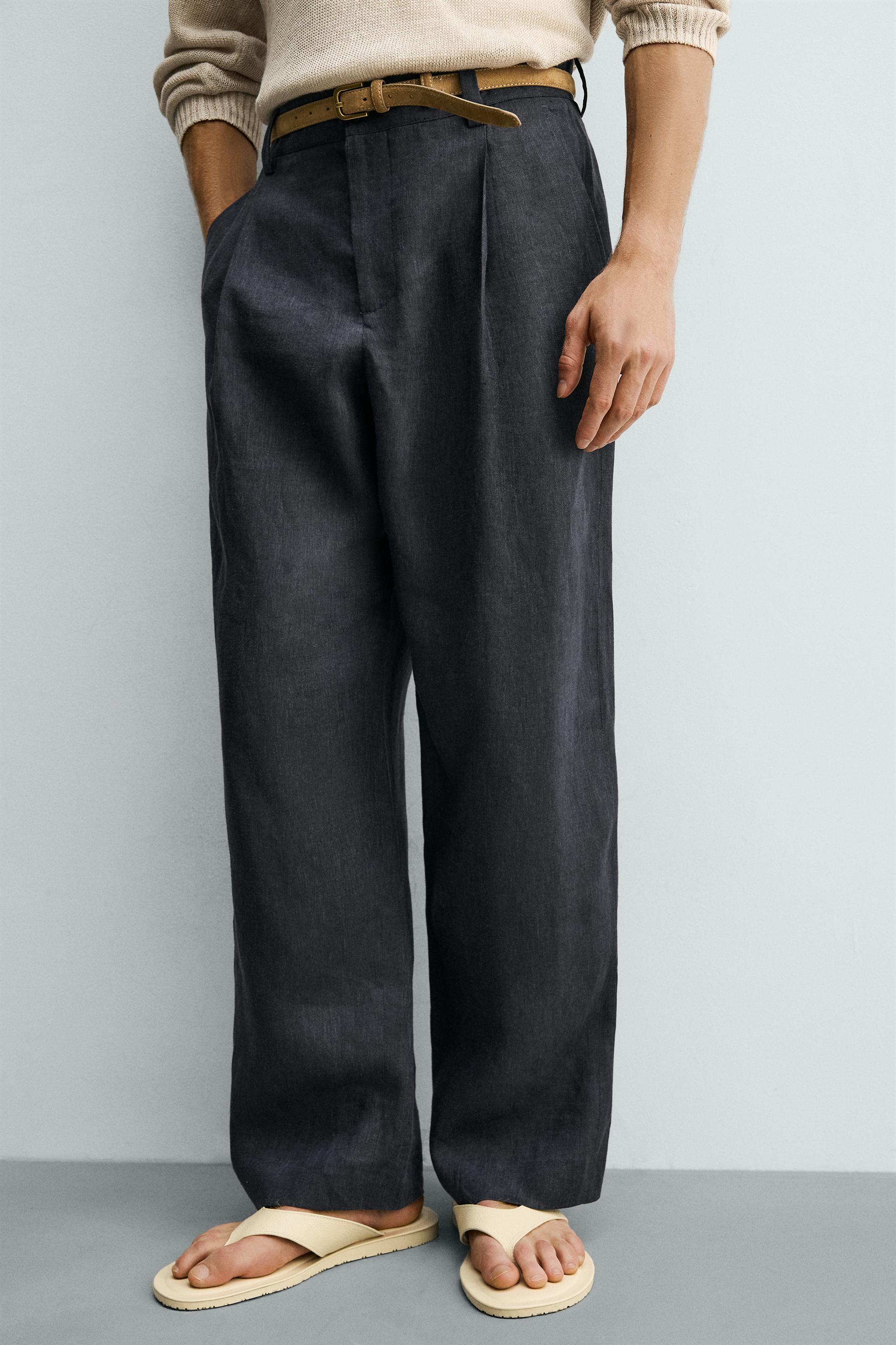 100% LINEN PLEATED PANTS