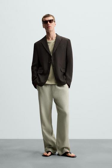 Zara 100% LINEN BLAZER - Brown - Image 0
