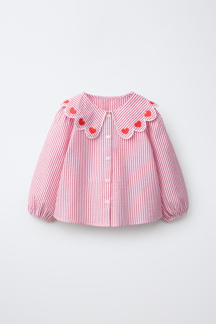 Camisa cuello bobo corazones y rayas