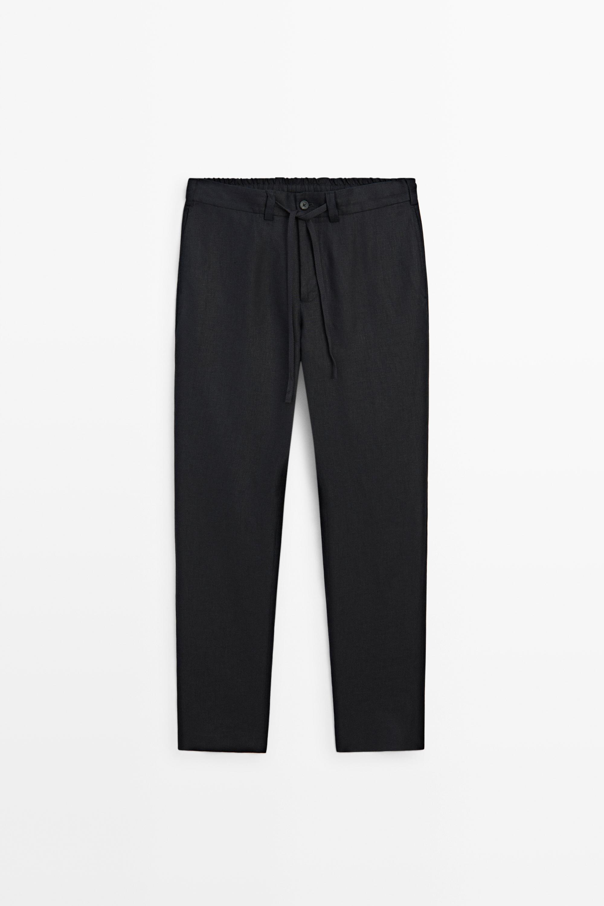 100% linen trousers with elasticated waist — Deep blue