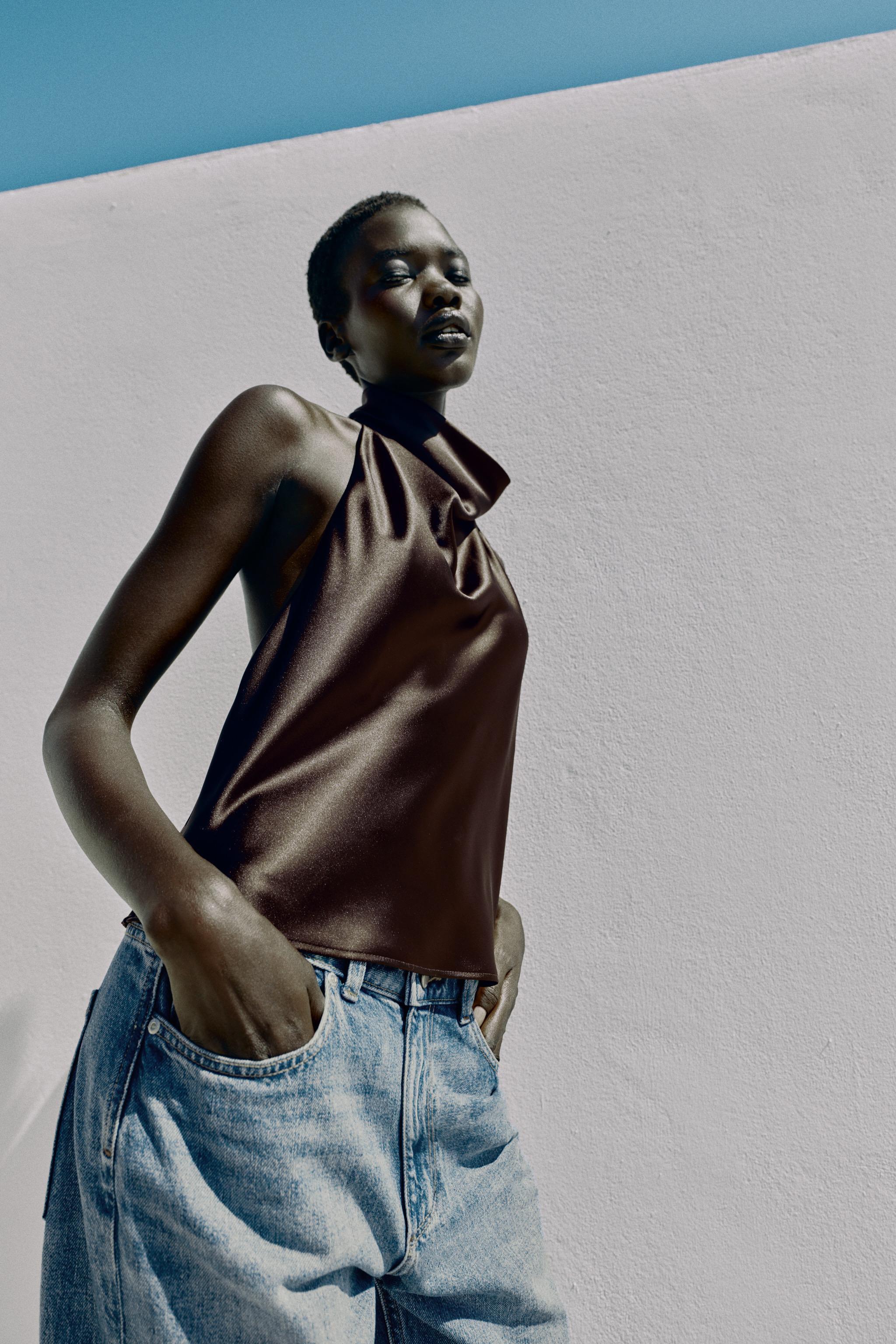 SATIN EFFECT HALTER TOP - Brown | ZARA United States