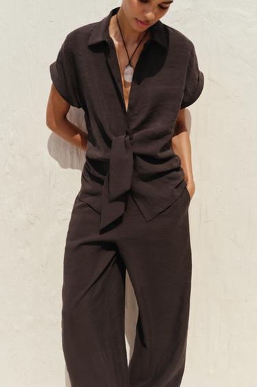 WIDE-LEG TROUSERS WITH ELASTIC WAIST - Brown by Zara