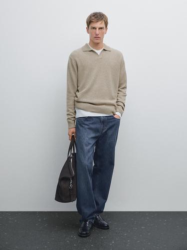 Jersey punto cuello pico 100% cashmere - Mantequilla de Zara - Imagen 0