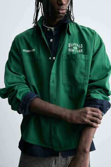 CHEMISE BRODERIES CONTRASTE - Vert de Zara - Image 4