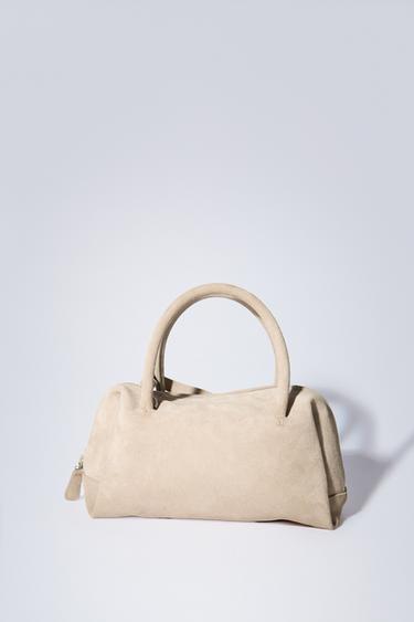 SPLIT SUEDE BOWLING BAG - Ecru by Zara