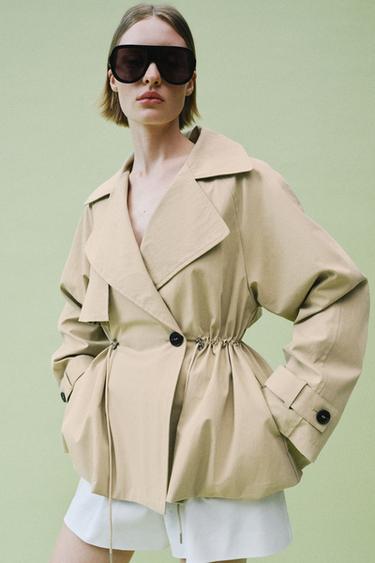 Zara ADJUSTABLE WAIST CROPPED TRENCH COAT - Ecru / Beige