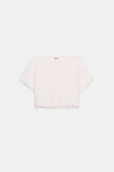 TOP EN MAILLE FRANGES - Écru de Zara - Image 5