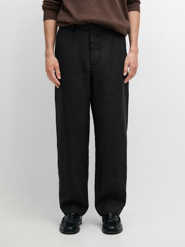 Zara Linen tailored fit barrel trousers - Black