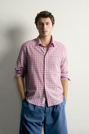 Zara RELAXED FIT PLAID SHIRT - Pink