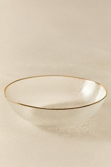 Zara RAISED GLASS SALAD BOWL WITH A GOLD RIM - 990