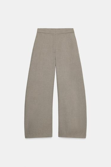 ZW COLLECTION HERRINGBONE BALLOON TROUSERS - Beige marl by Zara