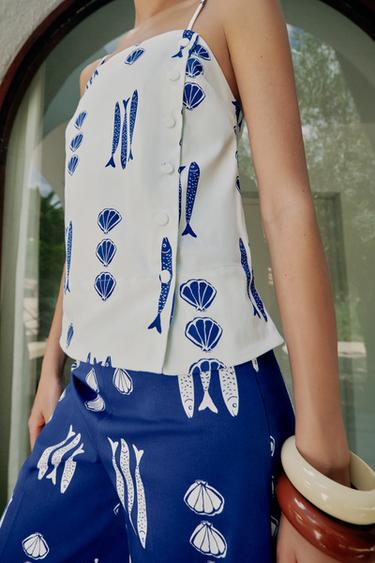 Zara PRINTED BUTTON TOP - Multicolored