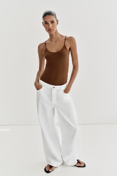 Zara POLYAMIDE STRAPPY TOP - taupe brown