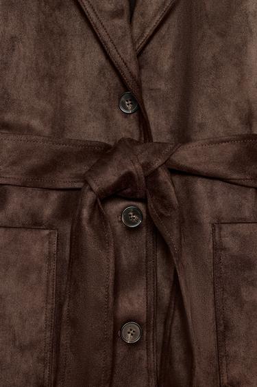 BLOUSON EFFET DAIM AVEC CEINTURE - Marron foncé de Zara - Image 9