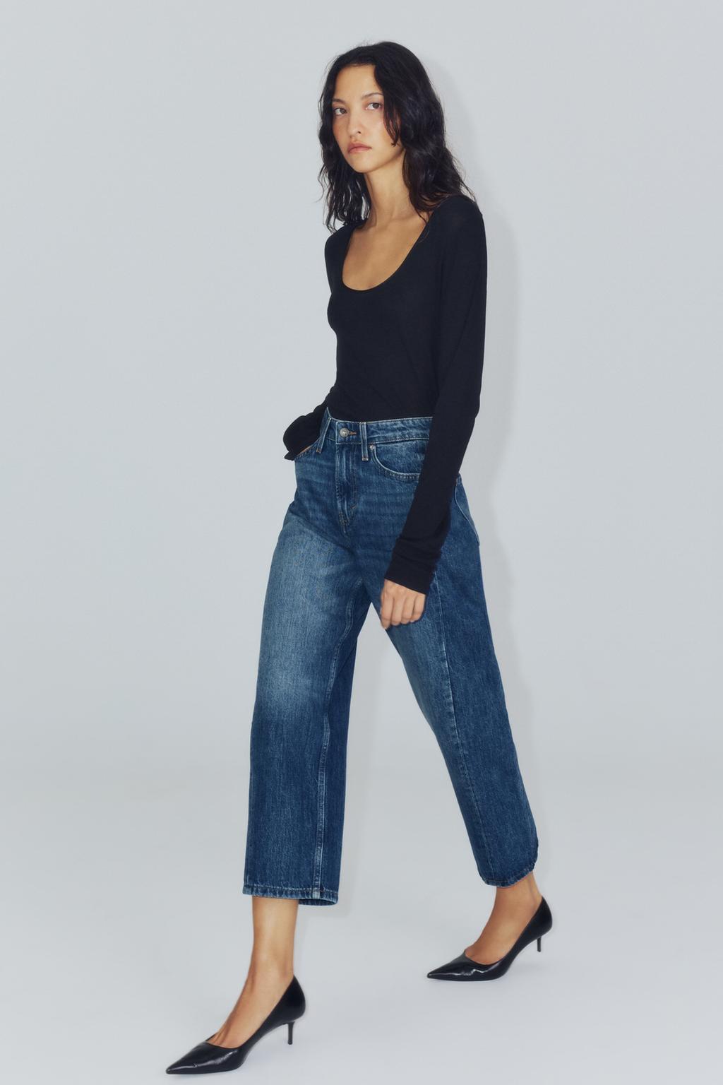 Zara ZW Collection ayaq biləyi rahat orta bel cins şalvar