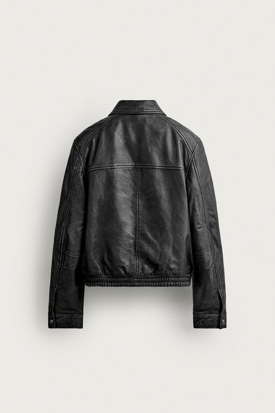 ウォッシュドレザー クロップドジャケット - ブラック | ZARA Japan / 日本