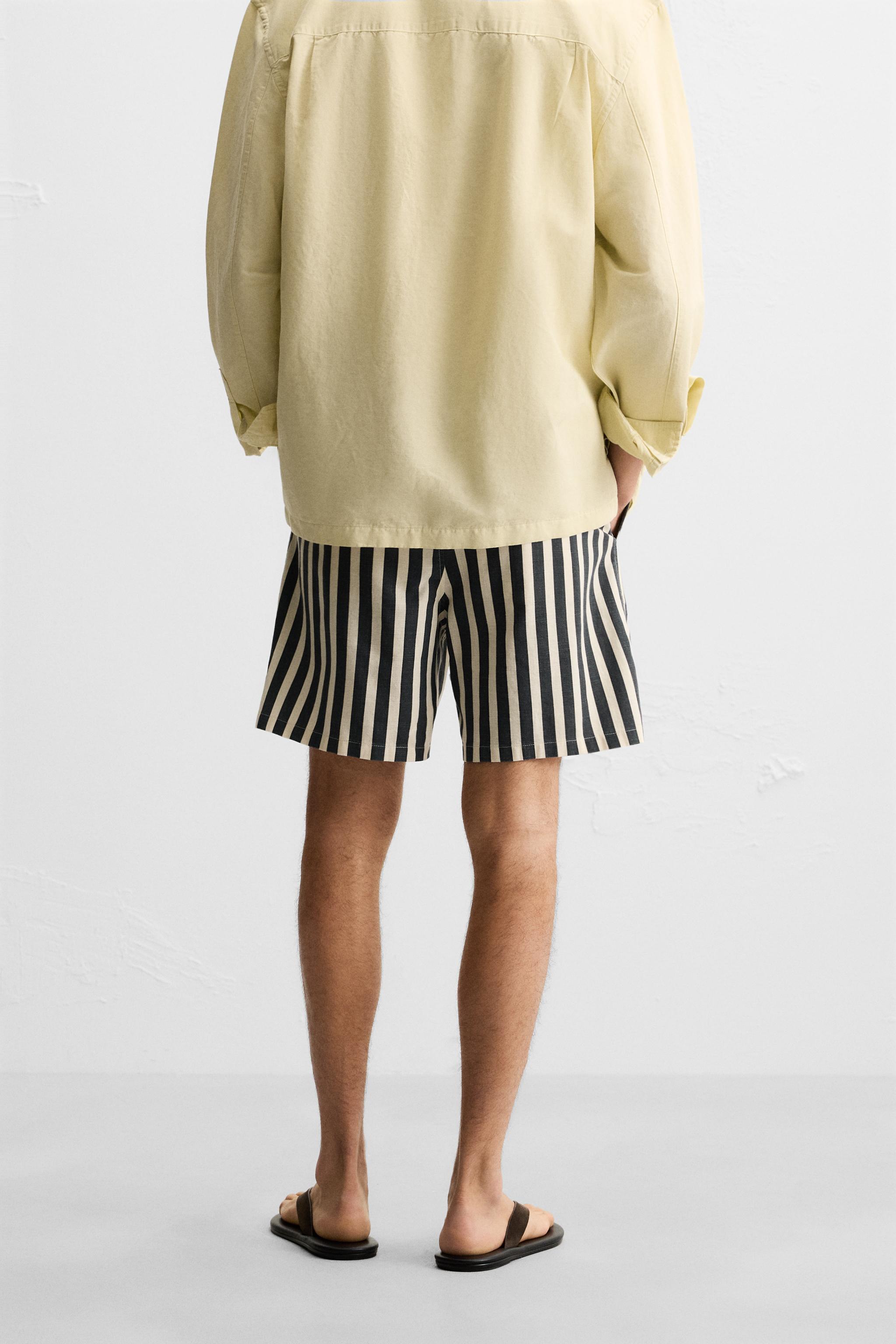 ZARA ジャカードシャツ　バミューダパンツ　セットアップ　XL ジャカード織りテクスチャーバミューダパンツ - ブラック | ZARA